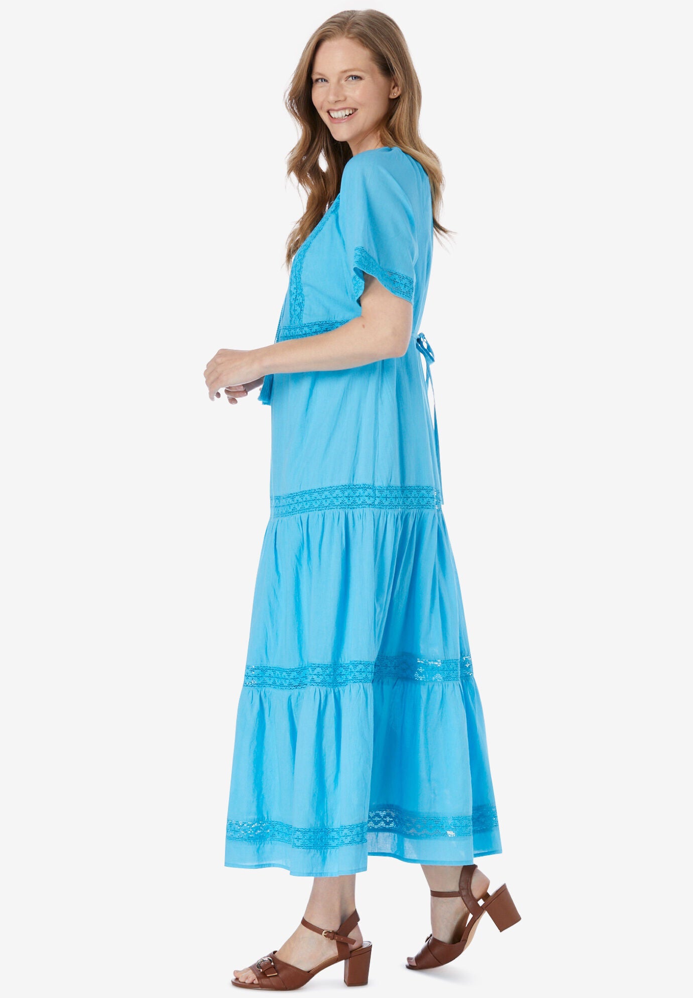 Crochet Trim Tassel-Tie Dress, , alternate image number 2