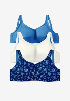 3-Pack Front-Close Cotton Wireless Bra