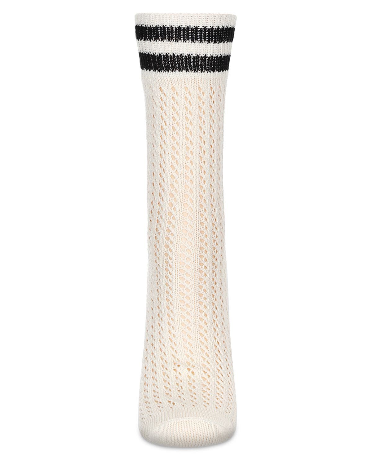 Women's Pointelle Knit Striped Crew Socks, IVORY, alternate image number 1