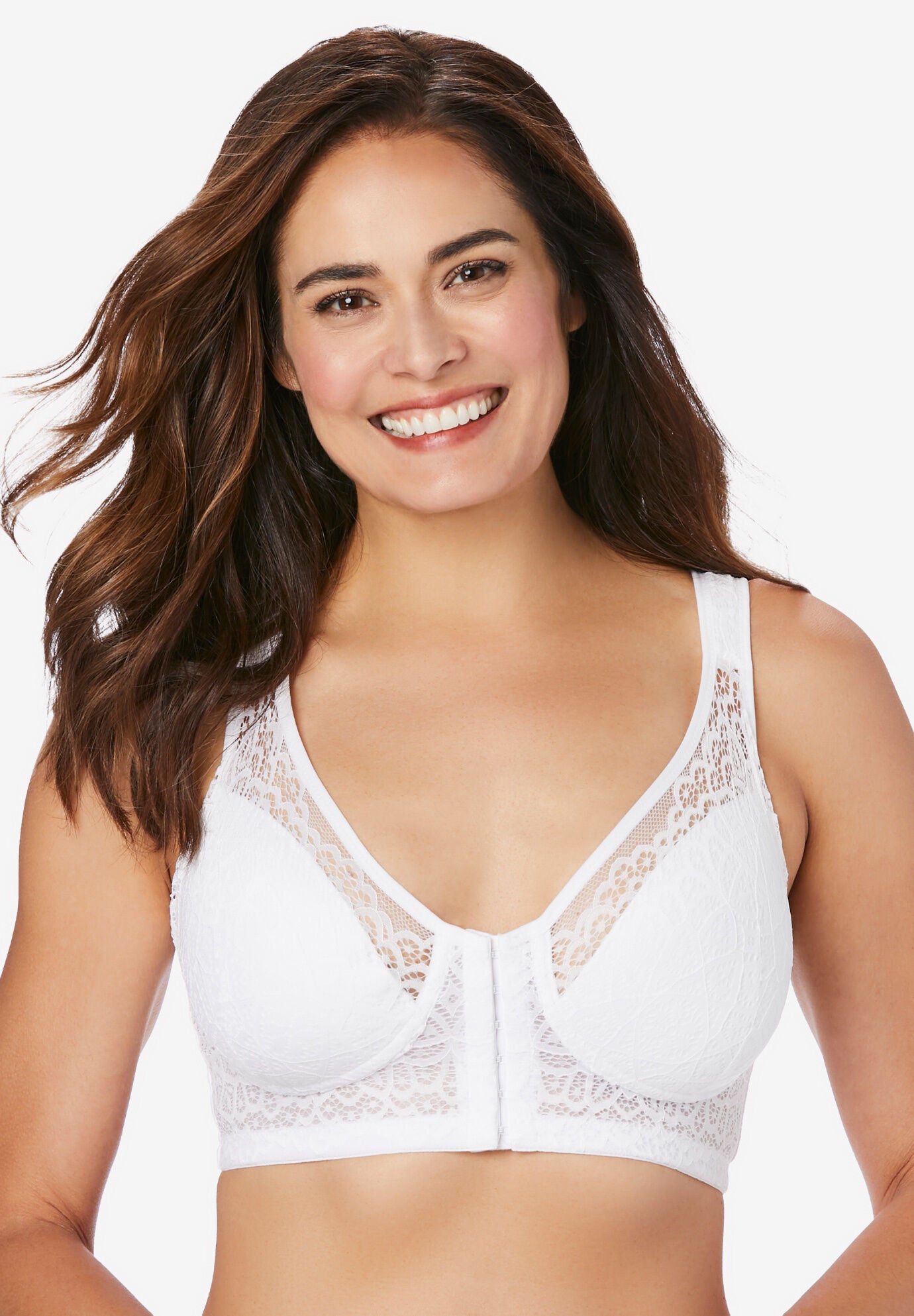 The Lora - Back Smoothing Lace Front-Closure Bra, WHITE, hi-res image number 0