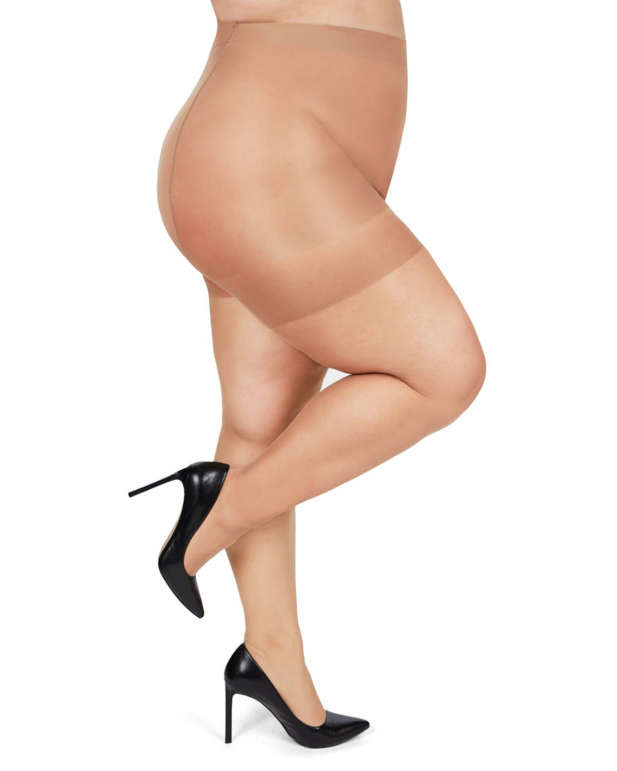 Plus Size Curvy Silky Sheer Control Top Pantyhose, HONEY, hi-res image number 0