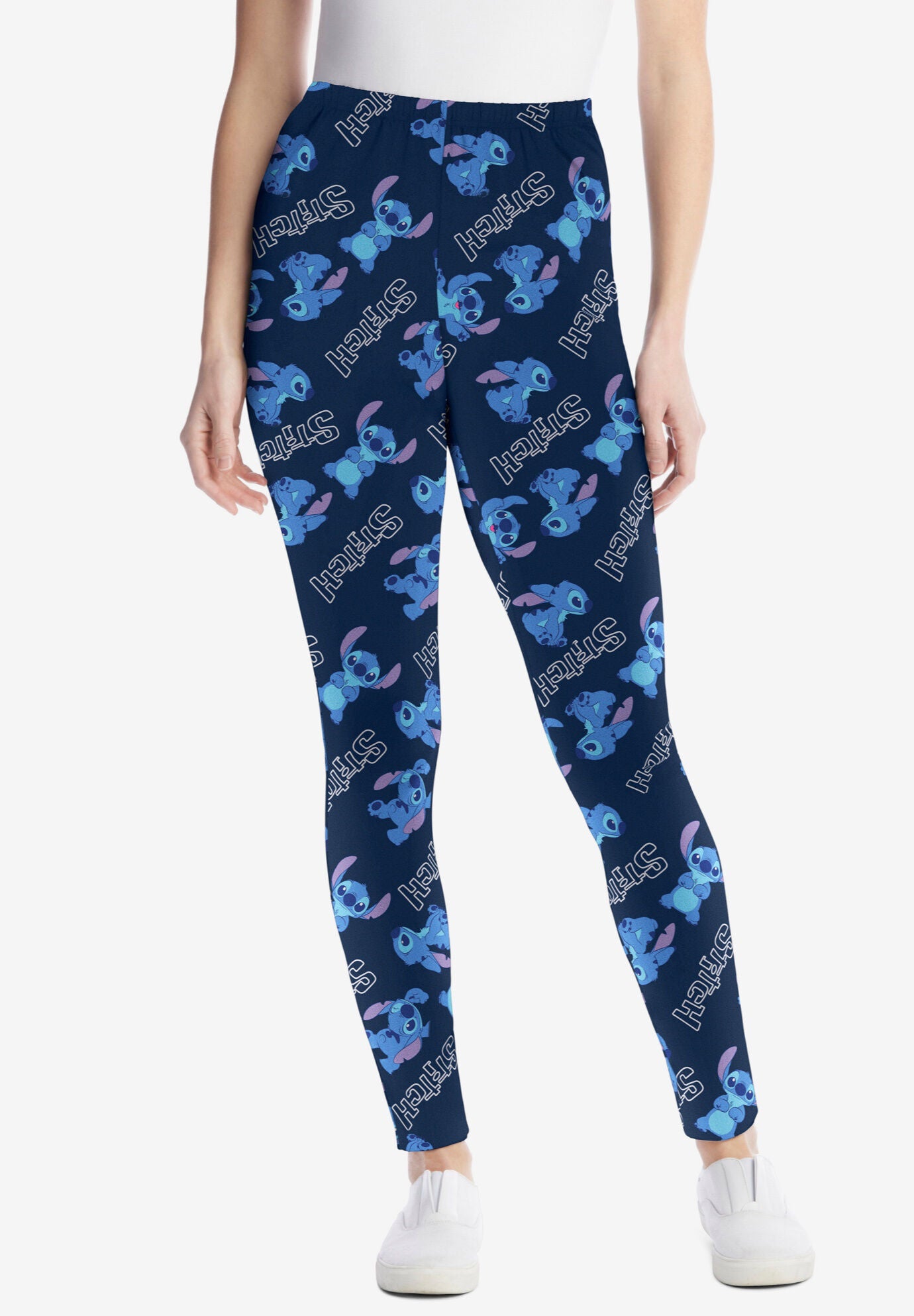 Disney Women's Navy Leggings Stitch All Over Print, NAVY ALLOVER STITCH, hi-res image number 0
