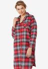 Flannel Sleep Shirt, RED TARTAN PLAID, hi-res image number 0