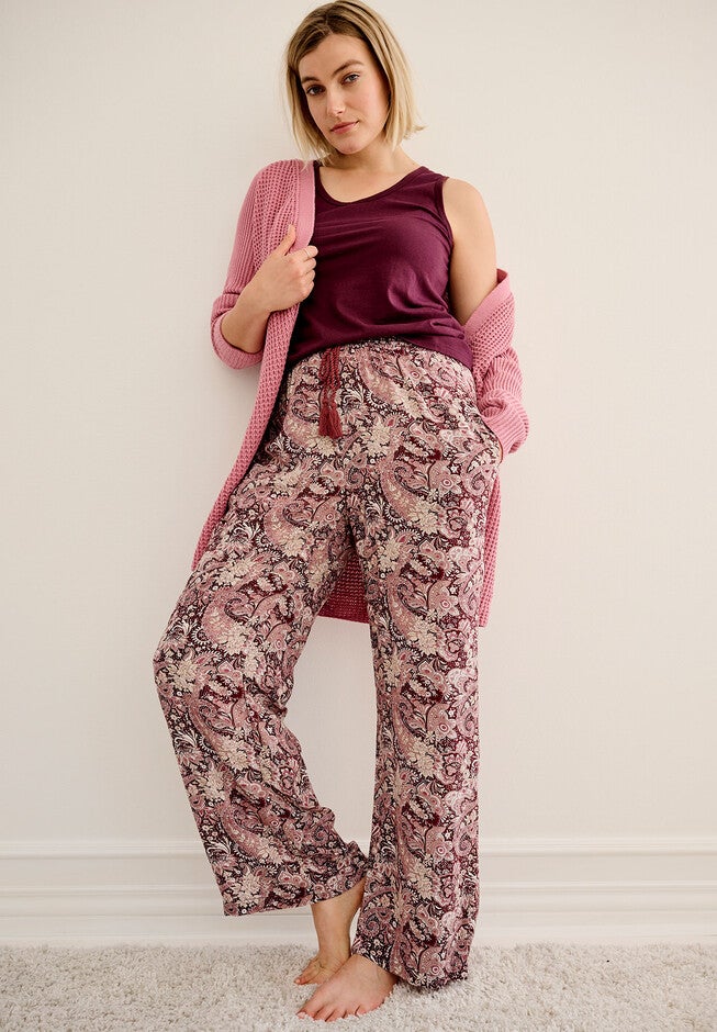 Wide-Leg Sleep Pant with Tassel Drawstring, MIDNIGHT BERRY PAISLEY, alternate image number null