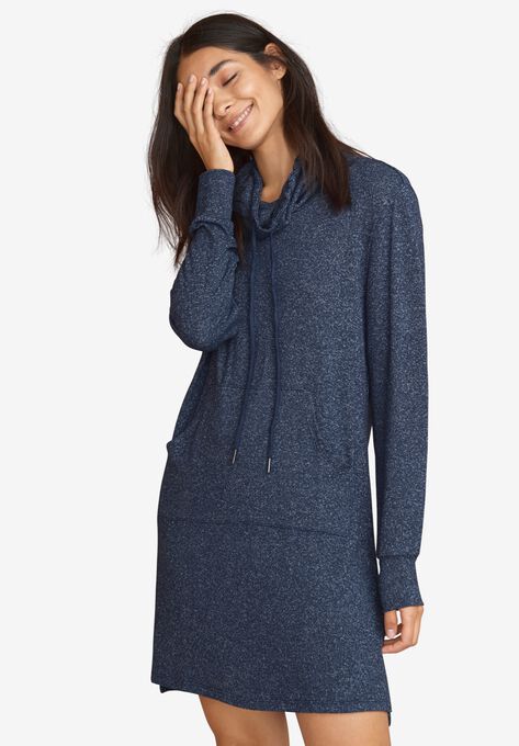 Funnel-Neck Lounge Sweatshirt Tunic, MARLED NAVY, hi-res image number null