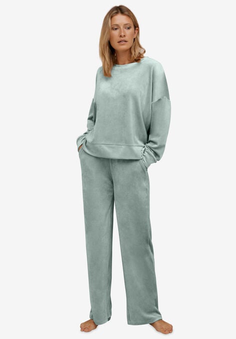 Boxy Velour Lounge Sweatshirt, GREY SPRUCE, hi-res image number null