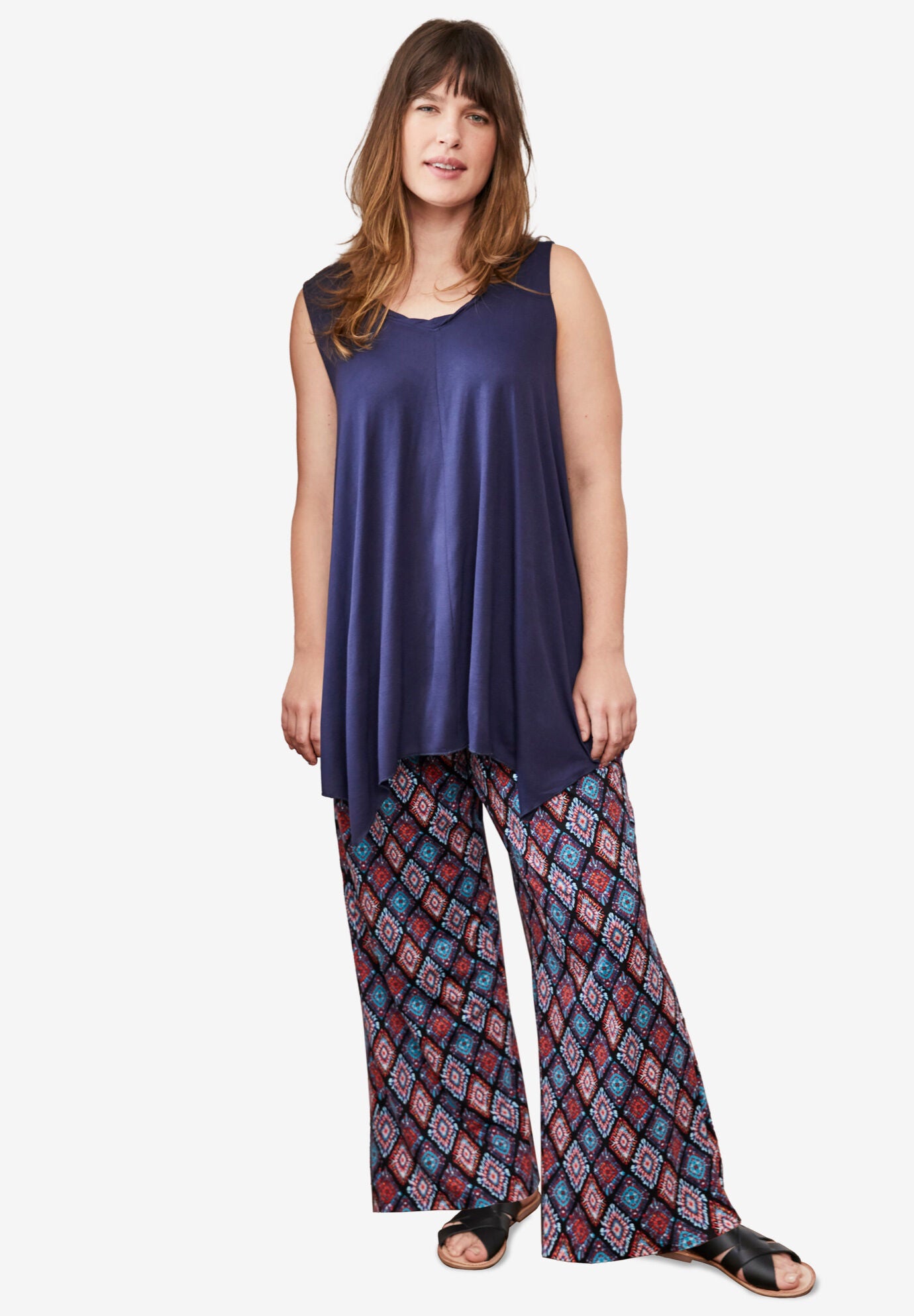 Pleated Wide Leg Knit Pants, MULTI PRINT, hi-res image number 0