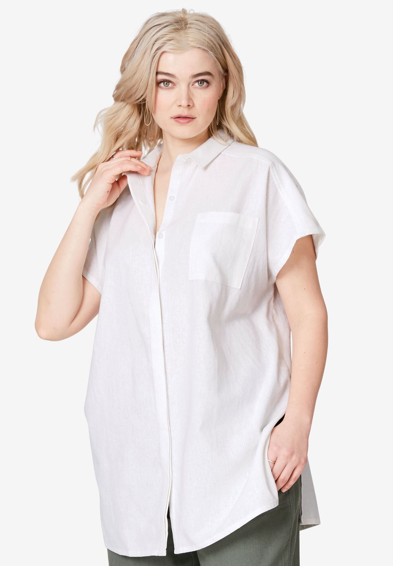Linen-Blend Button Front Tunic