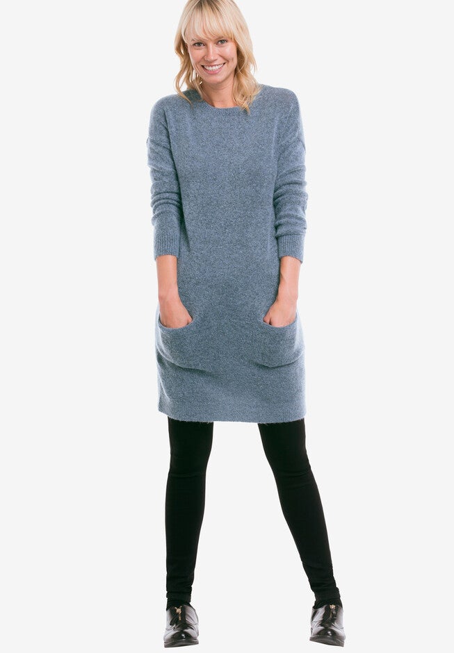 Pullover Pocket Sweater Tunic, BLUE BLACK MARLED, hi-res image number null