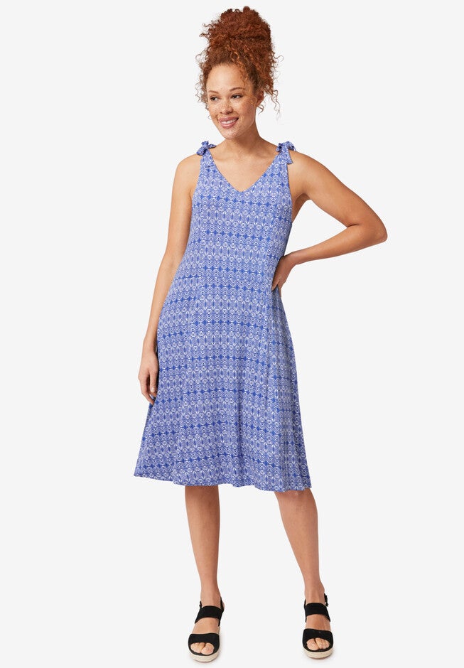 Tie-Shoulder Dress, RICH INDIGO WHITE PRINT, hi-res image number 0