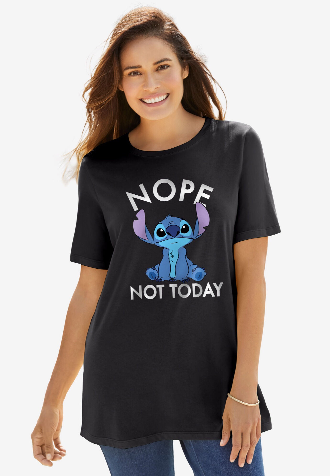 Disney Women's Short Sleeve Crew Tee Stitch Nope Not Today, BLACK STITCH NOPE, hi-res image number 0