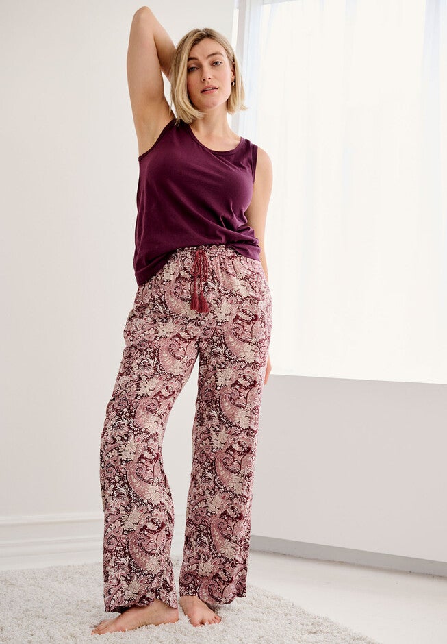 Wide-Leg Sleep Pant with Tassel Drawstring, MIDNIGHT BERRY PAISLEY, hi-res image number null
