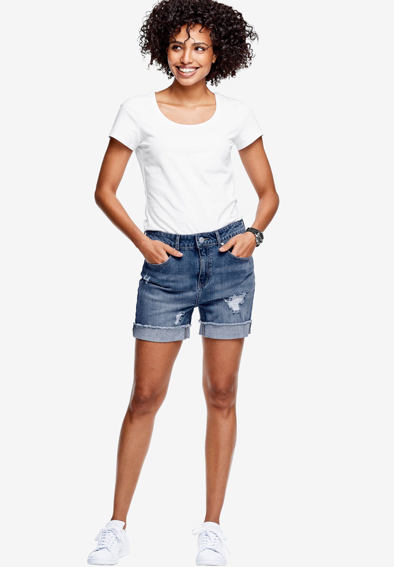 Mid-Rise Stretch Frayed Cuff Hem Shorts