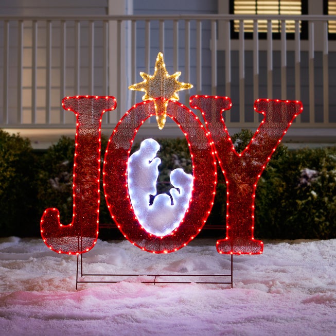 45"H Pre-Lit "Joy" Sign with Holy Family image number 0
