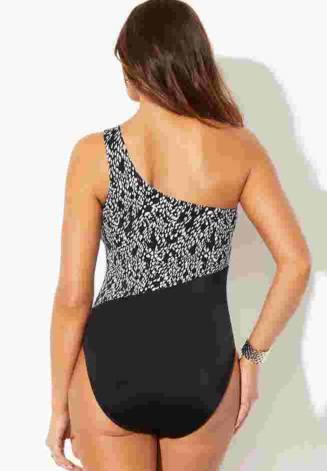 One Shoulder Mesh One Piece Swimsuit image number 1