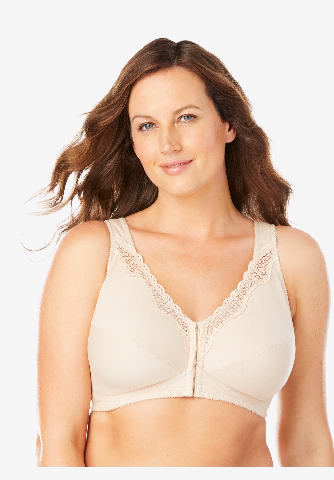 Front-Close Cotton Lace Wireless Posture Bra 5100531 image number 0