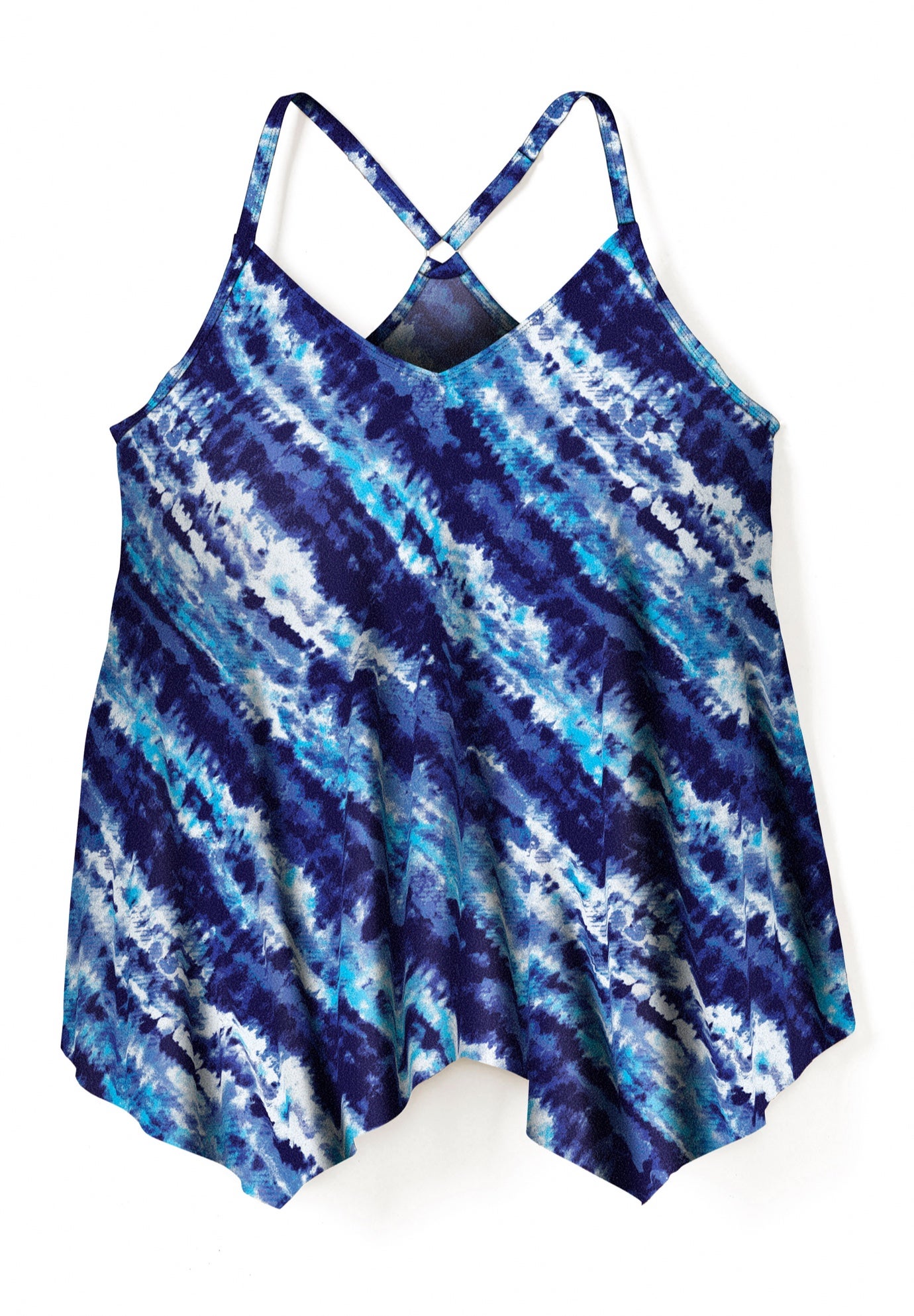 Longer-Length Draped Mesh Racerback Tankini Top image number 2