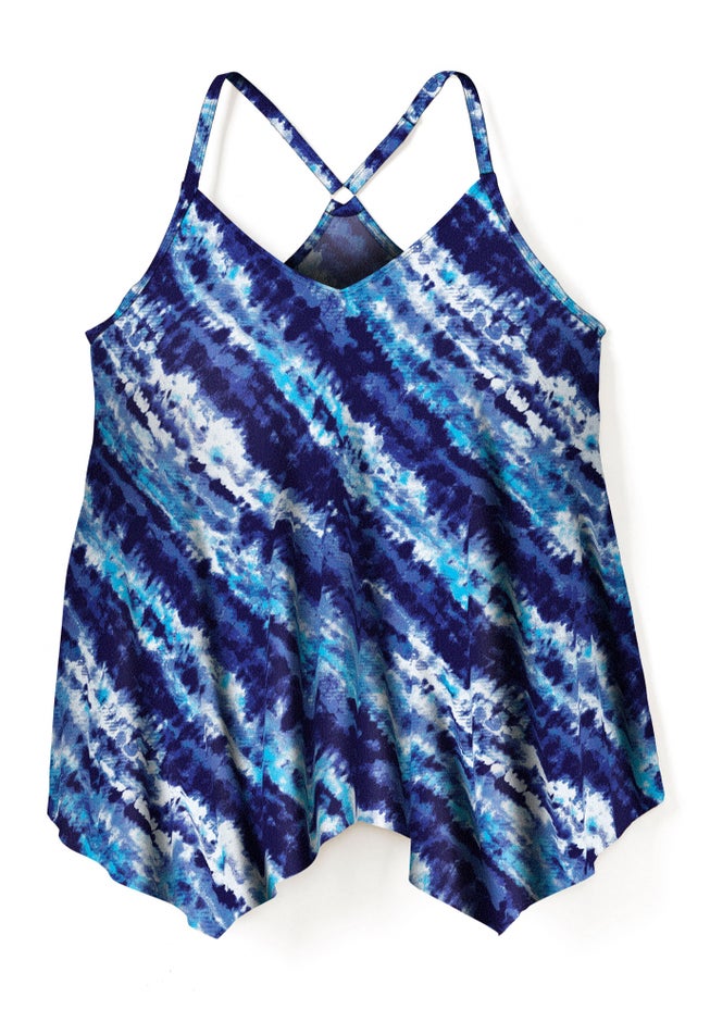 Longer-Length Draped Mesh Racerback Tankini Top image number 2