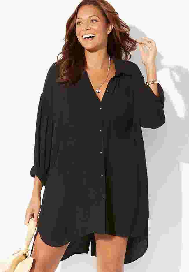 Shea High-Low Button Front Cover Up Shirt image number 2