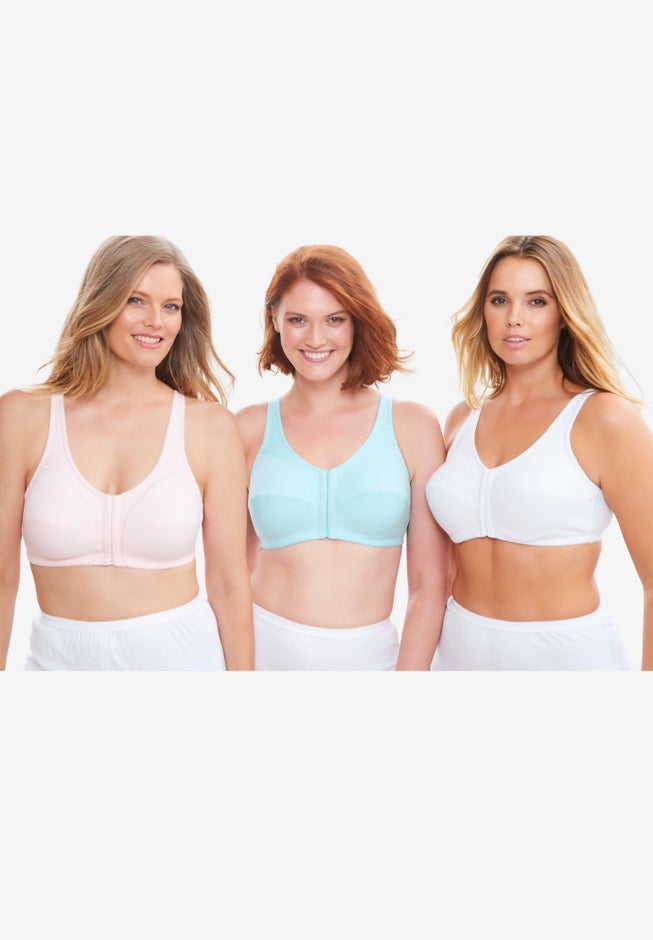 3-Pack Front-Close Cotton Wireless Bra image number 4