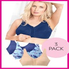 3-Pack Front-Close Cotton Wireless Bra image number 1