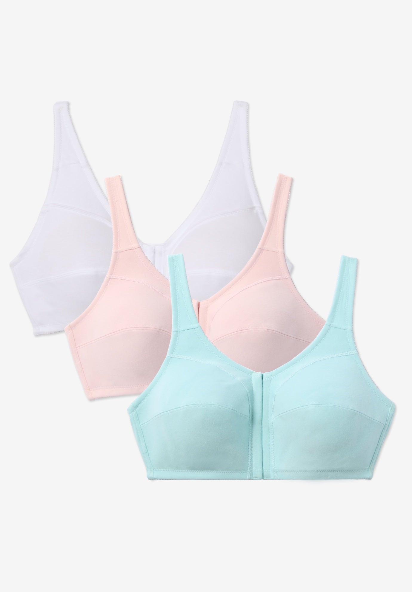 3-Pack Front-Close Cotton Wireless Bra image number 0