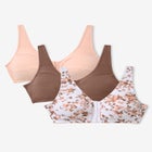 3-Pack Front-Close Cotton Wireless Bra image number null