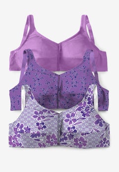 3-Pack Front-Close Cotton Wireless Bra
