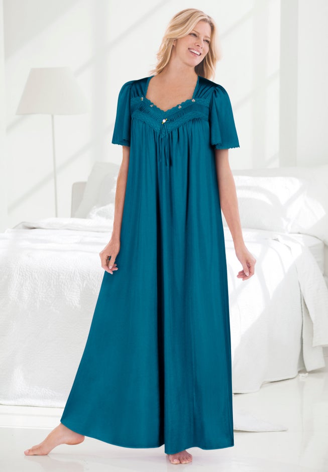 Long Silky Lace-Trim Gown image number 6