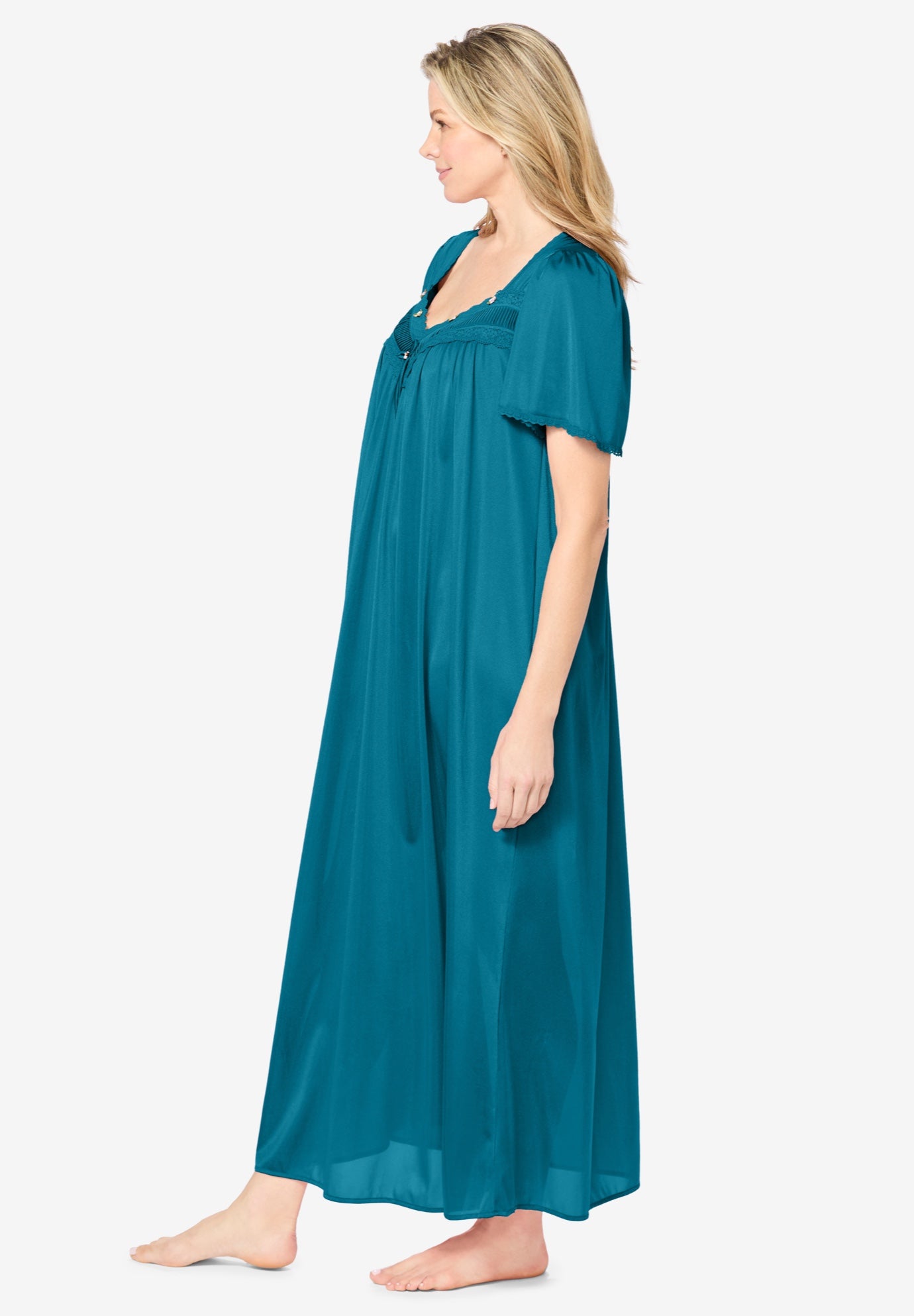 Long Silky Lace-Trim Gown image number 2