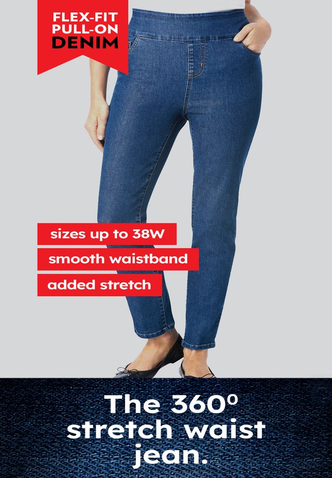 Pull-On Flex-Fit Elastic-Waist Stretch Denim Capri Jeans image number 3
