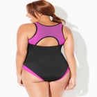 Zip-Front High Neck Chlorine Resistant One Piece Swimsuit image number null