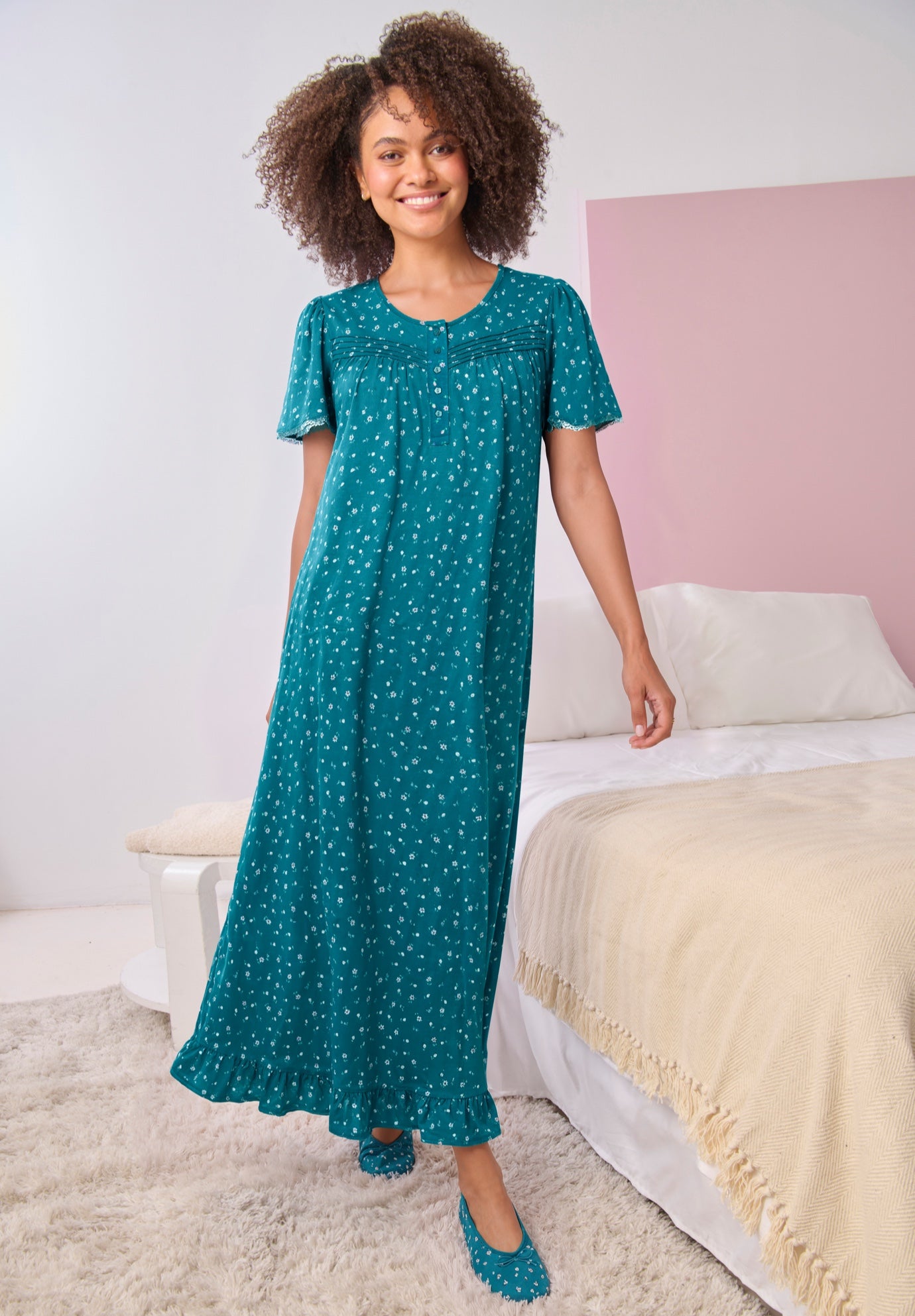 Long Floral Print Cotton Gown image number 0