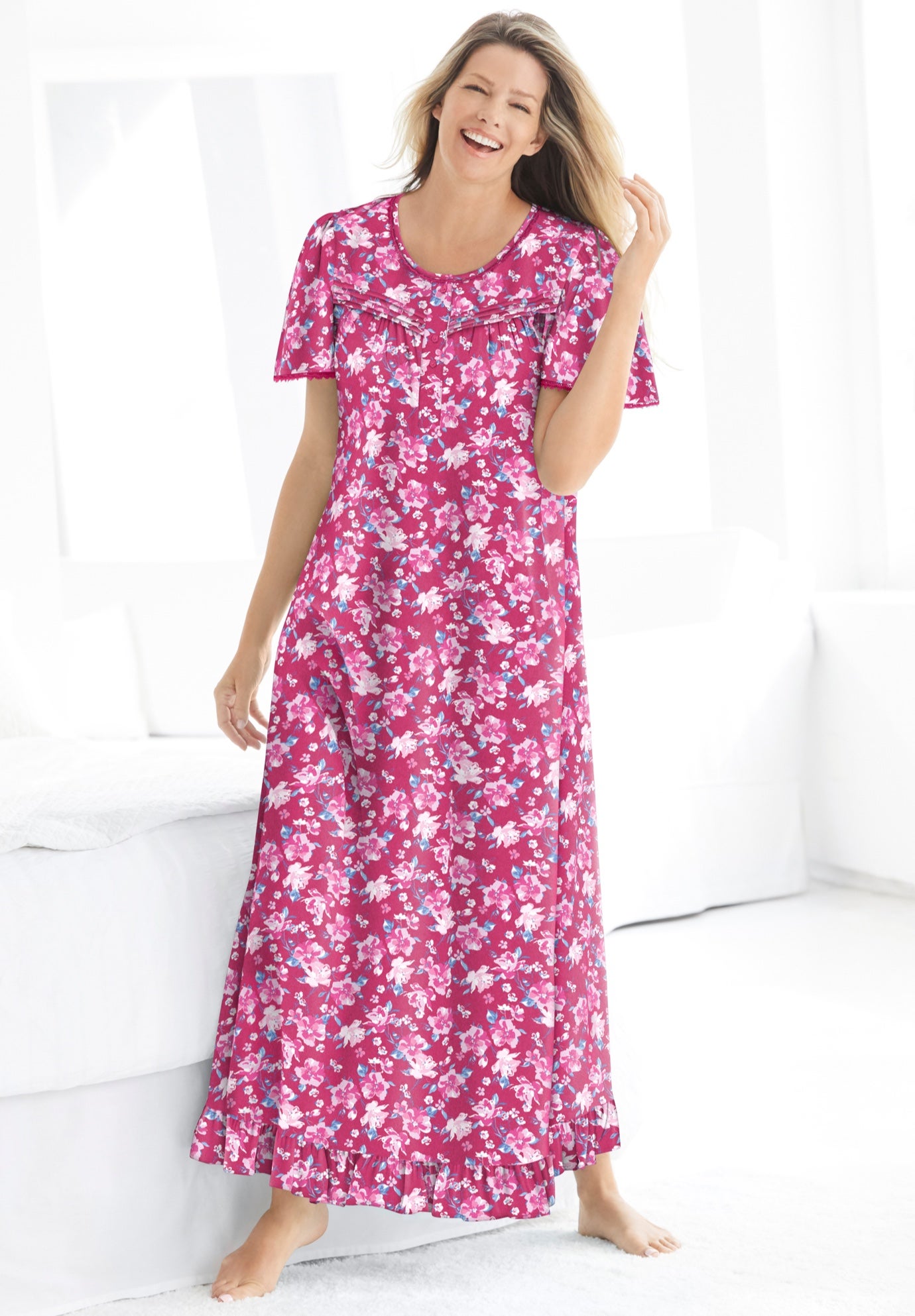 Long Floral Print Cotton Gown image number 0