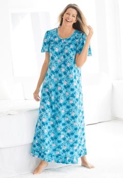 Long Floral Print Cotton Gown