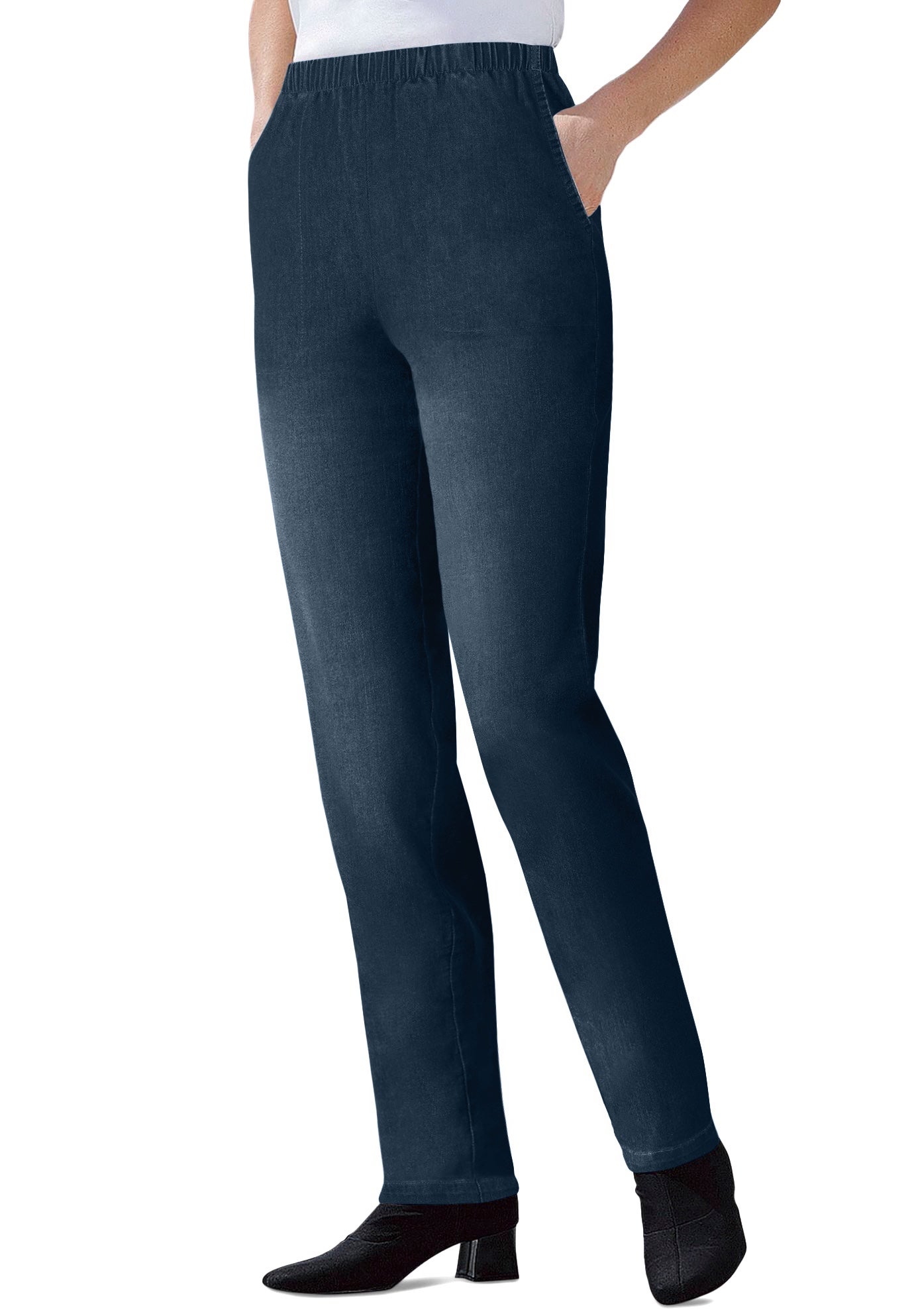 Straight Leg Fineline Pull-On Stretch Denim Jeans image number 0