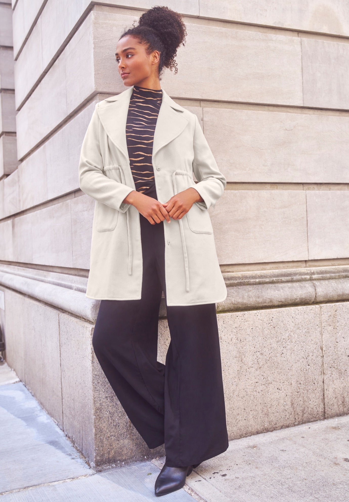 Drawstring Waist Dress Coat image number 4