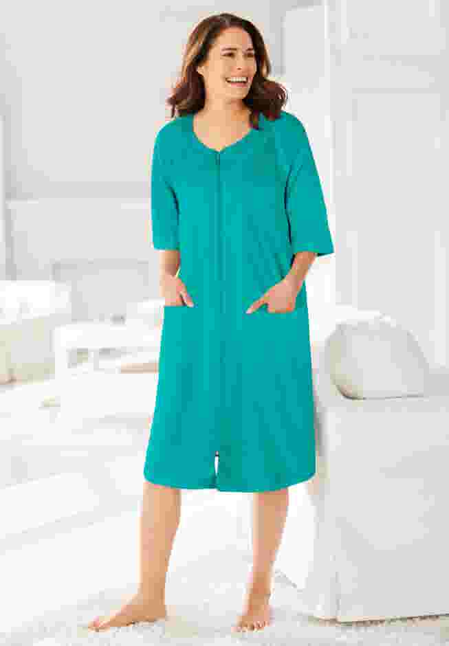 Short French Terry Zip-Front Robe image number 3