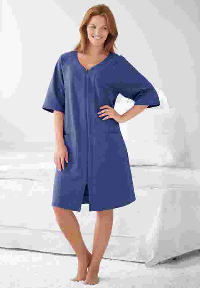 Short French Terry Zip-Front Robe image number 4