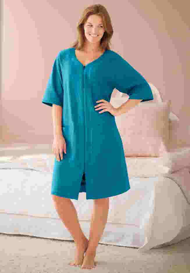 Short French Terry Zip-Front Robe image number 3