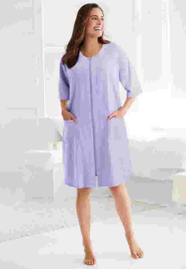 Short French Terry Zip-Front Robe image number 5
