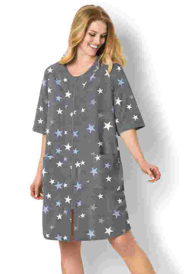 Short French Terry Zip-Front Robe image number 6