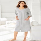 Short French Terry Zip-Front Robe image number null