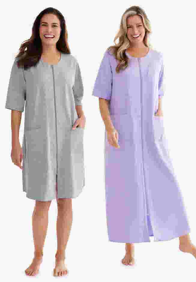 Short French Terry Zip-Front Robe image number 2