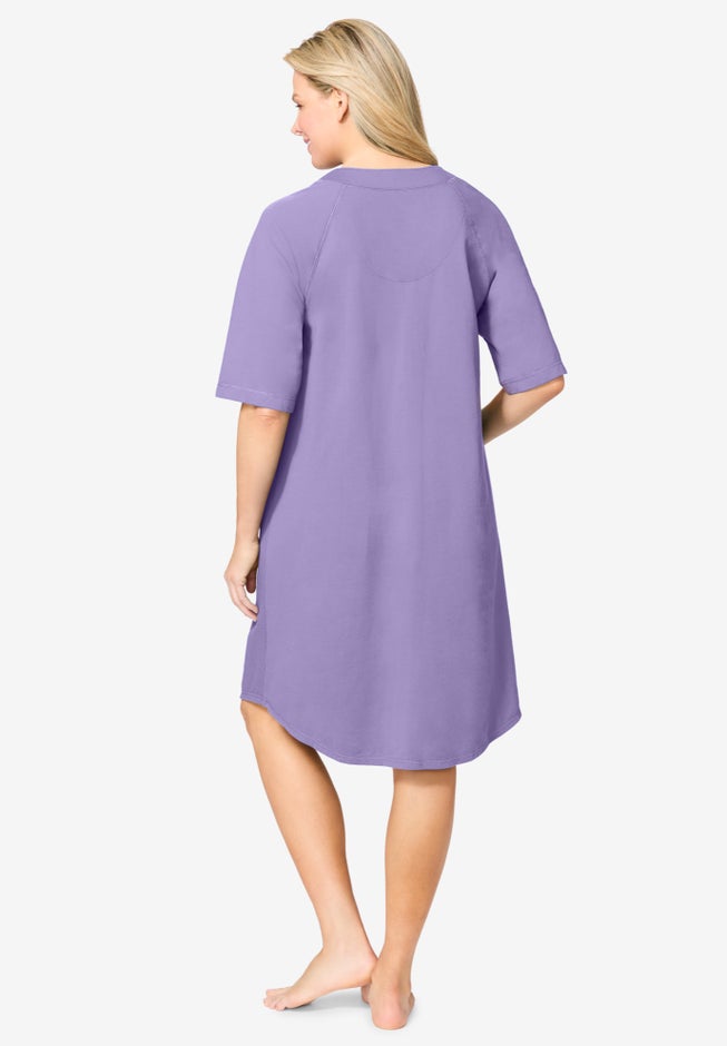 Short French Terry Zip-Front Robe image number 1