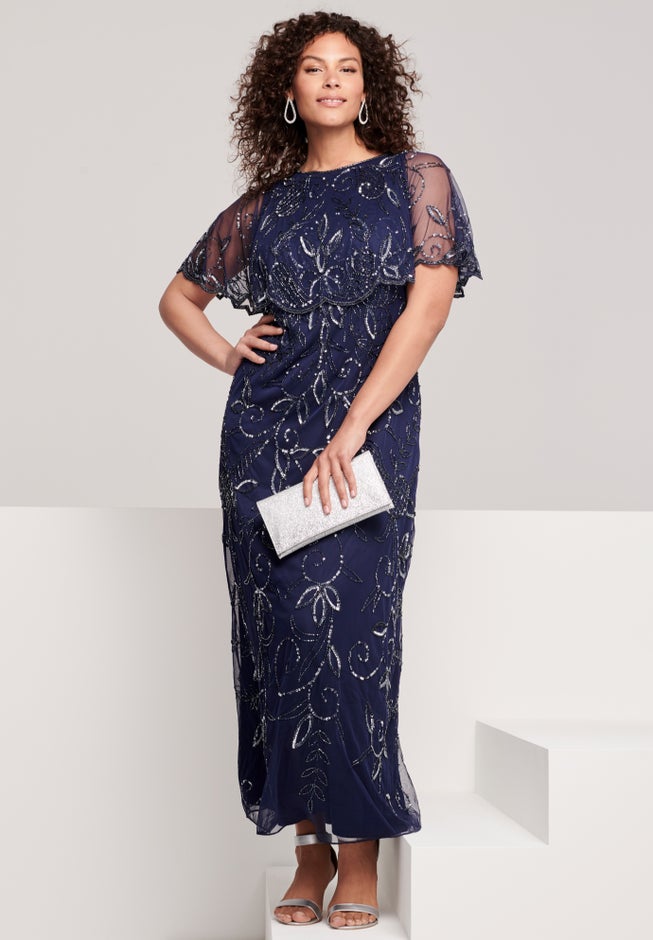 Plus Size Beaded Capelet Maxi Gown &ndash; Glam Evening Dress image number 4