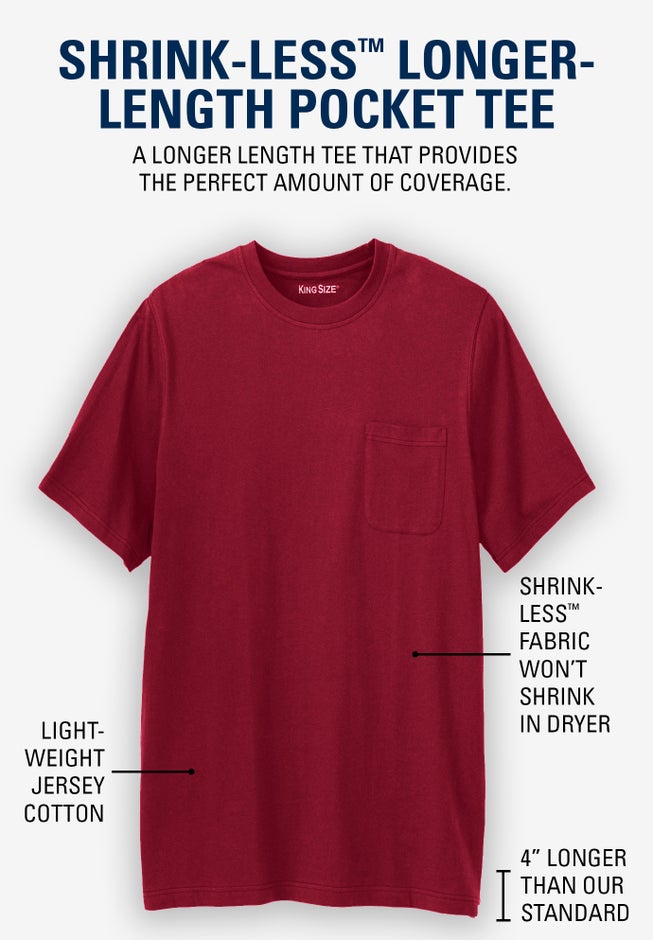 Shrink-Less™ Lightweight Longer-Length Crewneck Pocket T-Shirt image number 3