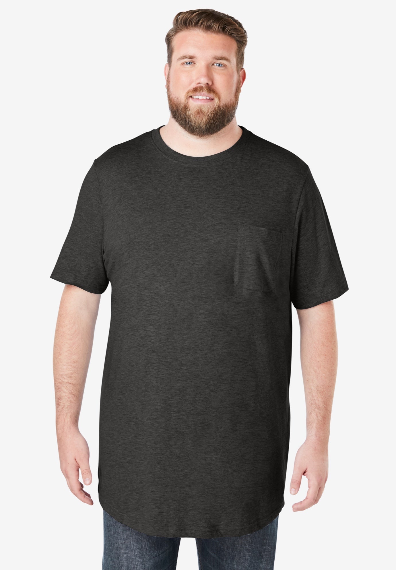 Shrink-Less™ Lightweight Longer-Length Crewneck Pocket T-Shirt image number 0