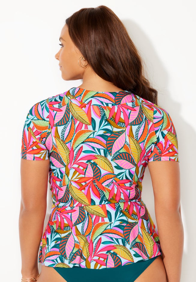 Short Sleeve Faux Wrap Tankini Top image number 1