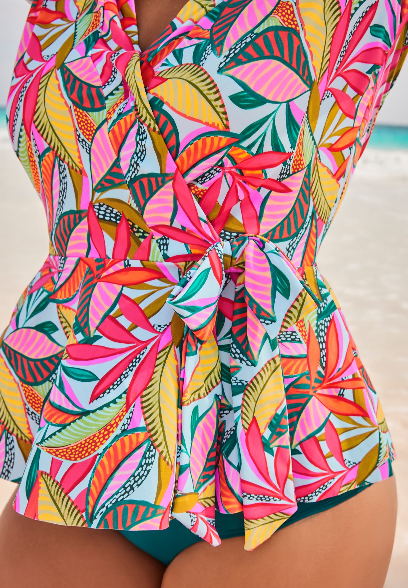 Short Sleeve Faux Wrap Tankini Top image number 5